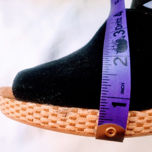 Toms Tropez Jute Wedge Slingback Sandal Platform Black Suede Heels - Picture 13 of 14
